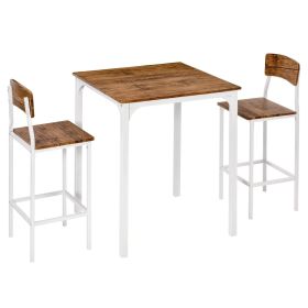 Modern 3 Piece Dining Set, Dining Room Set with Wood Grain Effect, 2 Chairs, and Smooth Surface, Small Dining Table for 2, Brown/White