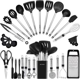 Kitchen Utensil Set-Silicone Cooking Utensils-33 Kitchen Gadgets Spoons for Nonstick Cookware-Silicone and Stainless Steel Spatula Set-Best Kitch