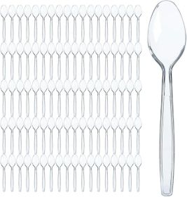 Prestee 300 Plastic Spoons Bulk - 6-Inch Heavy Duty Disposable Silverware and Plastic Utensils Set - Durable Clear Cutlery for Hot and Cold Food