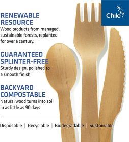 Disposable Wooden Cutlery Set - 100% Home Compostable - Wooden Utensils, Eco-Friendly, Organic, Sustainable and Carbon Neutral Certified - Fork,