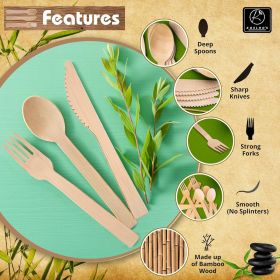 Pre-Rolled Napkin and Cutlery Set 48-Pack 192 PCS | Bamboo Disposable Utensils 100% Biodegradable and Eco-Friendly | Wood Cutlery Set for Parties