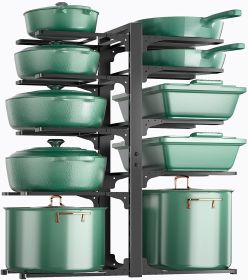 10-Tier Pots and Pans Organizer under Cabinet, Kitchen Cabinet Organizers and Storage, Heavy Duty Pots and Pan Storage Rack Organizer inside Cabi