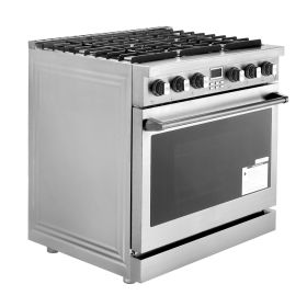 Gas Range Oven, 35.9 Inches Width, Freestanding Stainless Steel Stove and Oven with 6 Sealed Cooktop Burners, Easy Reach Racks, Halogen Light