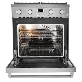 Gas Range Oven, 29.9 Inches Width, Freestanding Stainless Steel Stove and Oven with 4 Sealed Cooktop Burners, Easy Reach Racks, Halogen Light