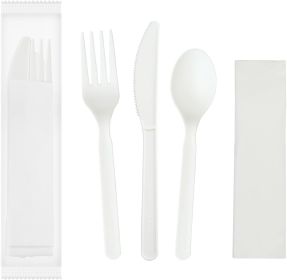 6" Compostable CPLA Cutlery Kits, BPI Certified 200 Sets Individually Wrapped With Compostable Bags, Alternative to Plastic Disposable Utensils