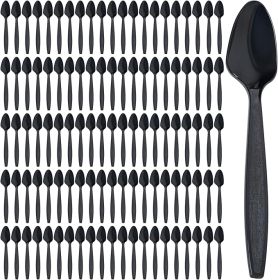 300 Plastic Spoons Bulk - 6-Inch Heavy Duty Disposable Silverware and Plastic Utensils Set - Durable Clear Cutlery for Hot and Cold Food - Strong (Color: Black)