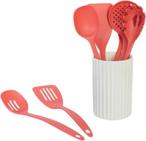 Kitchen Utensils Set, 8pcs - Nonstick Cooking Tools with Utensil Holder - Nylon Spoon, Ladle, Skimmer, Spaghetti Server (Material: Nylon)